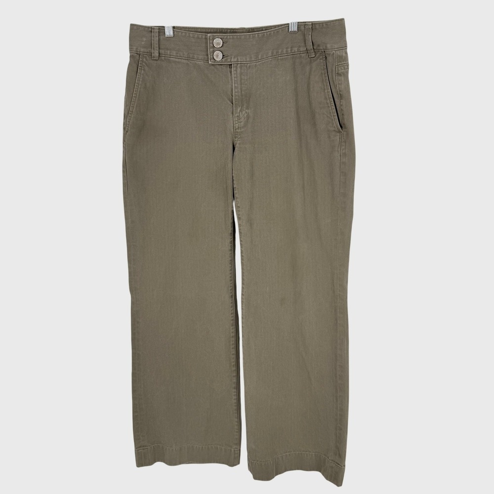 Banana Republic Pants Womens 12 Olive Green Good Wide Leg Herringbone Cotton